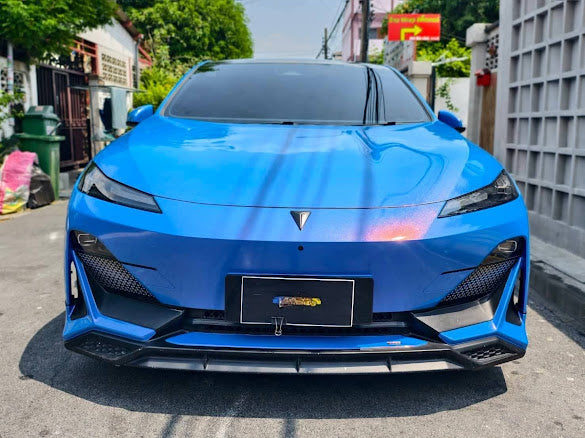 Gloss Metallic Red on Blue Pearlescent