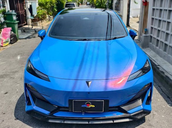 Gloss Metallic Red on Blue Pearlescent