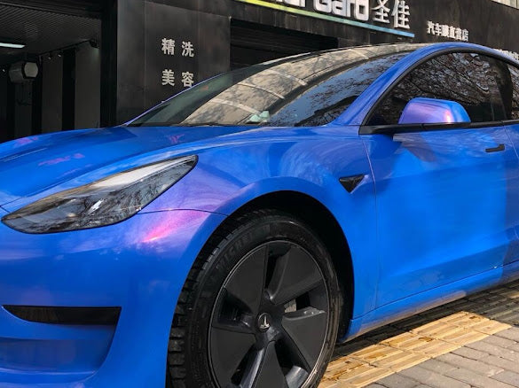 Gloss Metallic Red on Blue Pearlescent