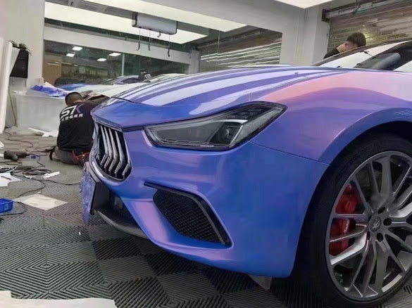 Gloss Metallic Red on Blue Pearlescent