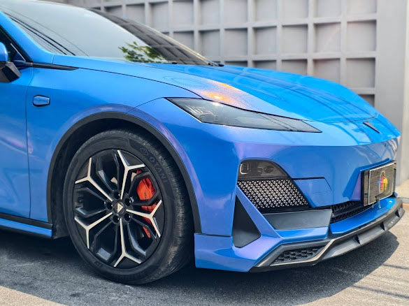 Gloss Metallic Red on Blue Pearlescent