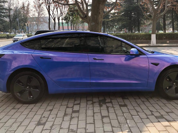 Gloss Metallic Red on Blue Pearlescent