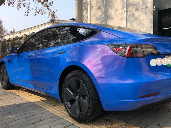 Gloss Metallic Red on Blue Pearlescent